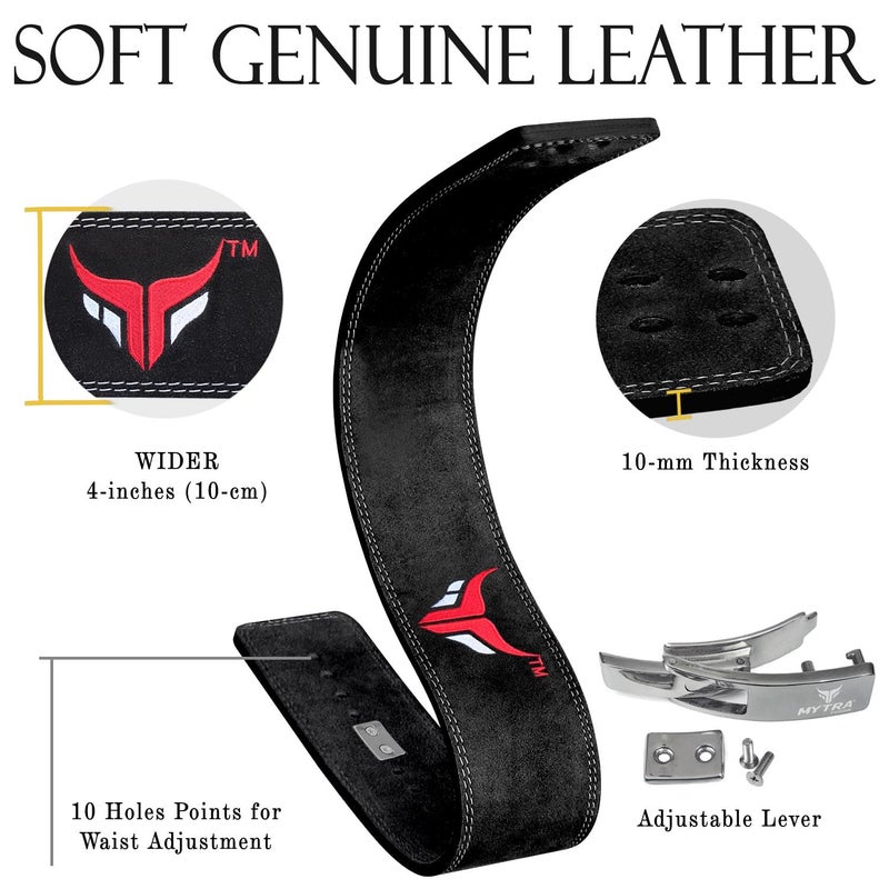 Mytra Fusion Leather Powerlifting Belt for Men and Women (10MM Thick & 4" Wide) - Premium Weight lifting Belt with Adjustable Lever Buckle for Gym, Squats, Bodybuilding & Deadlifts - Image 2